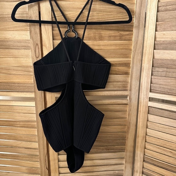 HERVE LEGER Cutout Ring-Embellished Black Bandage Bodysuit Size M - Picture 8 of 14